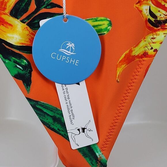 NWT Cupshe Tropical Orange Floral Lace Up One Piece Swimsuit Size L - Picture 4 of 12